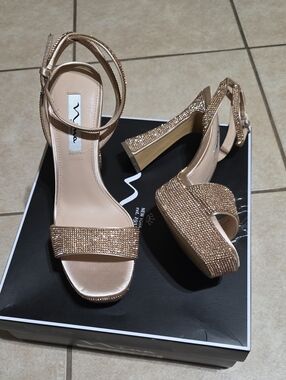 Nina Shoes Rose Gold Crystal Platform Sandals
